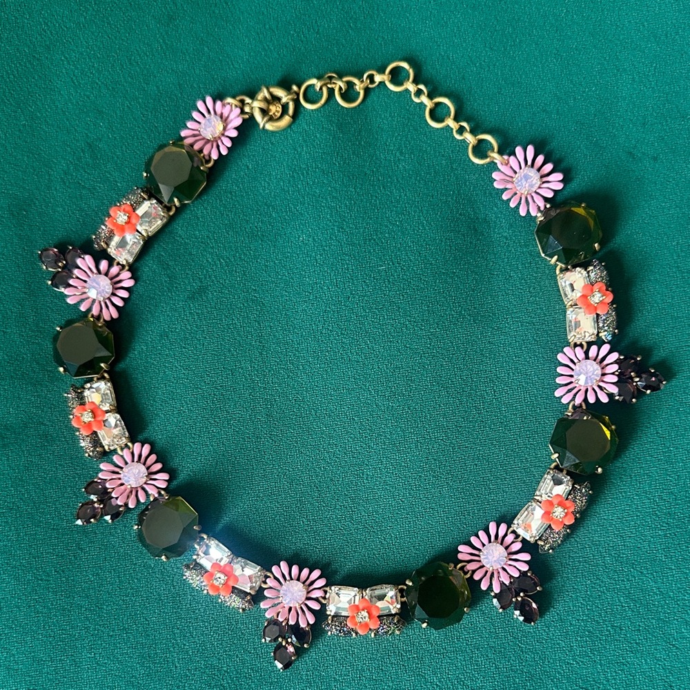 J. Crew Floral Necklace with Pink and Green Accents